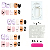 Faux ongles carrés courts à presser, thème Halloween, style momie, avec yeux de dessin animé à motifs animaliers, bandages, fantômes et toiles d'araignée
