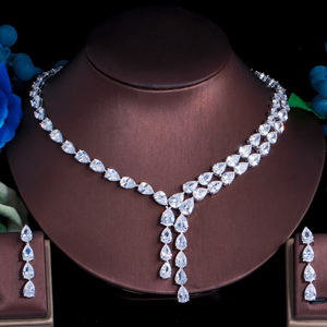 طقم مجوهرات نسائي من أحجار الزركونيا المكعبة, طقم مجوهرات نسائي من أحجار الزركونيا المكعبة باللون الأبيض والأخضر ، طقم مجوهرات نسائي بشرابة طويلة من أحجار النيجيرية ، طقم مجوهرات نسائي للحفلات - Product Image 3