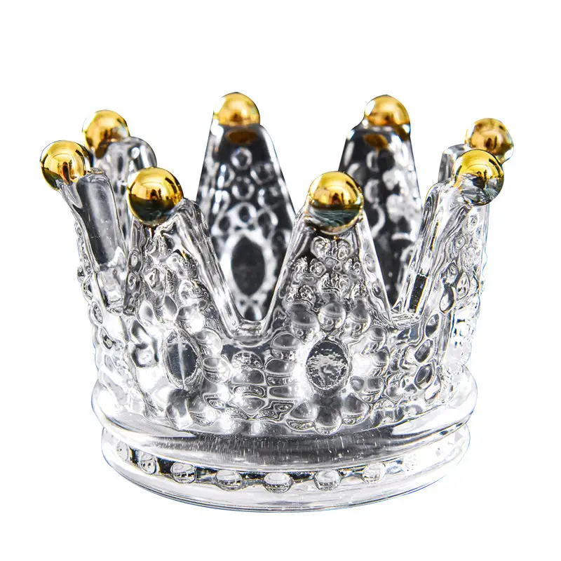 Wholesale Nordic Crystal Glass Crown Candle Holder Creative Romantic Expression Candlelight Dinner Props Decoration