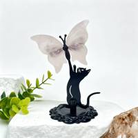 Mariposa de Cuarzo Rosa, Ágata y Fluorita Tallada a Mano con Gato Negro para Decoración, Venta al por Mayor a Granel