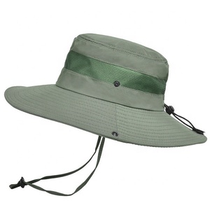 NUEVO Verano Venta al por mayor <span class=keywords><strong>Big</strong></span> Brim Cooling <span class=keywords><strong>Men</strong></span> Fisherman Plain Outdoor Hat Sombreros de cubo de secado rápido con cuerda - Product Image 6