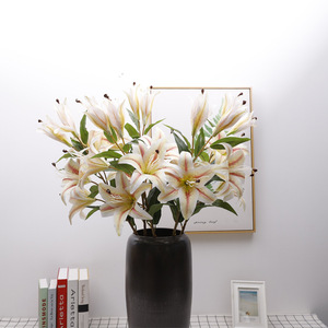 5-Head 3D Film Lily Artificial Flower High Simulation Plastic Home Decor Wedding Use - Product Image 5