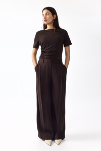 Haut de maternité en jersey drapé pour la <span class=keywords><strong>grossesse</strong></span> et l'allaitement, à manches courtes, asymétrique, col rond, style t-shirt - Product Image 2