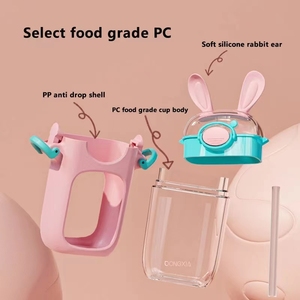 Bouteille d'eau portable pour enfants, motif lapin, avec paille, mignonne et super mignonne, pour l'été - Product Image 4