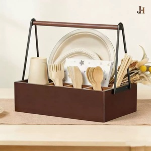 Caja de almacenamiento de madera rectangular con 4-7 compartimentos y asas para organizar utensilios de cocina, tipo vertical, sin tapa - Product Image 3