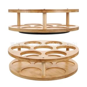 Rotatable bamboo spice rack, kitchen spice bottle storage rack, oil, salt, soy <b>sauce</b> and vinegar display rack, multi-layer - Product Image 2