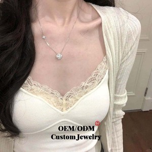 Collar con Colgante de Trébol de Cuatro Hojas de Plata de Ley S925 con Moissanita Corte Rosa, Certificado GRA, para Mujer, Marca <span class=keywords><strong>HELE</strong></span> - Product Image 4