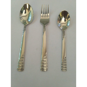 Ensemble de couverts élégants en acier inoxydable comprenant cuillère, fourchette et cuillère à café avec poignées texturées décoratives, prix de gros - Product Image 2