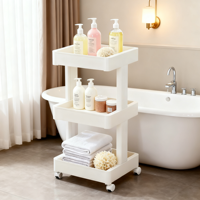 Étagère de rangement mobile à trois niveaux en plastique sur roulettes, pour cuisine, salon, salle de bain, snacks et légumes