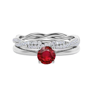 แหวนเงินแท้ 925 ประดับทับทิมและเพทายสังเคราะห์ ดีไซน์คลาสสิก สง่างาม พลอยสีแดง ของขวัญวันเกิดเดือนกรกฎาคม ของขวัญแต่งงาน - Product Image 3