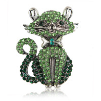 Broche chat vintage en strass, épingle chat mignonne, broches animales élégantes pour femme, épingle scintillante pour manteau ou écharpe, cadeau pour les amoureuses des chats