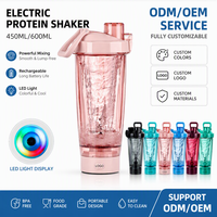 Bouteille shaker à protéines rechargeable par USB-C, mélangeur électrique premium, réutilisable, 600 ml, rose, emballage