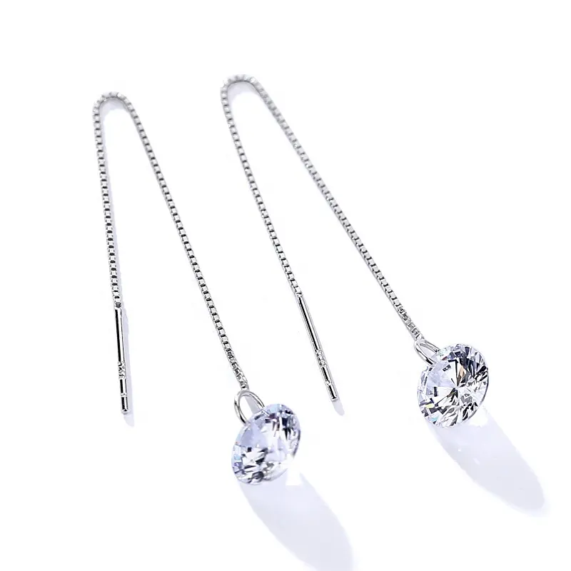 High quality 925 sterling silver round diamond zircon drop threader earrings for women