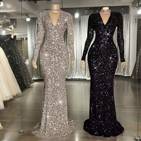 Robe de Soirée Sirène Noire et Or sur Mesure, Paillettes Champagne, Élégante Robe de Bal pour Femme, Meilleure Vente