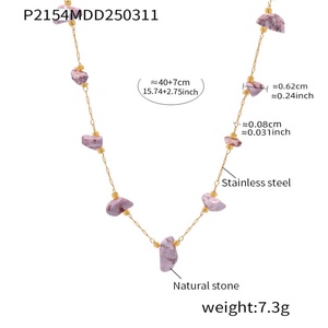 Collier et bracelet en acier inoxydable plaqué or 18 carats avec pierres naturelles colorées, collier en acier inoxydable avec pierres naturelles irrégulières - Product Image 6