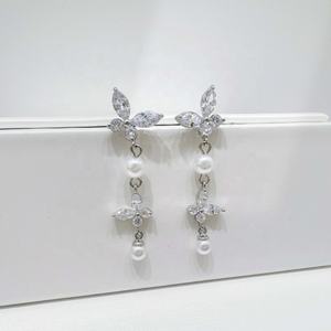 Boucles d'oreilles pendantes grandes en argent 925 plaqué or, motif aile de papillon, zircon violet, perle, pour femme, idéales pour mariage ou soirée, prix usine - Product Image 3