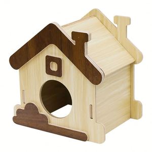 Maisonnette en bois pour chinchilla Golden Bear Villa, portable, respirante, cage jouet pour petits animaux, toutes saisons, style dessin animé, pour salons d'enfants - Product Image 1