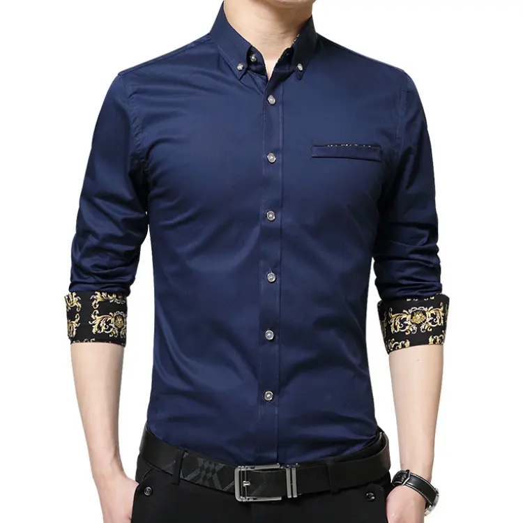 Vestiti Manicotto Lungo Casuale Stock Man Slim Fit Camicia