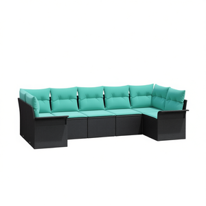 Set Divano da Esterno Moderno in Polyrattan Nero con Cuscini, 7 Posti, Arredamento da Giardino dal Design Contemporaneo - Product Image 1