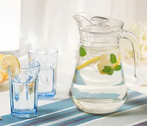 Groothandel Verschillende Transparant Glas Water Karaf Sap Pot Glazen Karaf Set Met Gekleurde Cup