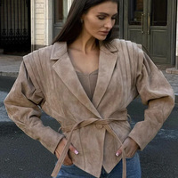 Veste bomber en faux daim pour femme, style oversize, manches chauve-souris, fermeture éclair, coupe courte, streetwear