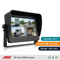 Moniteur tactile AHD JMK 7 pouces, enregistreur DVR de voiture à 4 canaux avec écran partagé, caméra de recul avant et arrière pour camions et bus