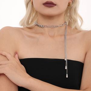 Collier tendance en acier inoxydable plaqué or 18 carats avec pendentif Y à pampilles et perles, chaîne plate délicate – Cadeau idéal - Product Image 3