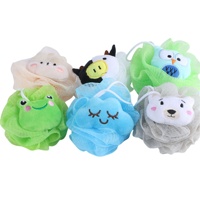 Prix d'usine pas cher maille éponge boule de bain fleur douche pouf personnalisé exfoliant Loofa éponge bain avec mousse de forme ronde