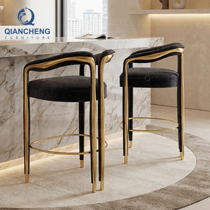 Silla de Bar Moderna de Lujo en Acero Inoxidable Dorado, Taburete Tapizado en Terciopelo <span class=keywords><strong>para</strong></span> <span class=keywords><strong>Isla</strong></span> de Cocina, Hotel, Club, Muebles al por Mayor - Product Image 2