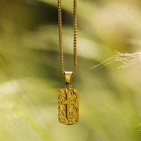 Gemnel hip-hop bijoux plaqué or collier hommes carré étiquettes de chien en acier inoxydable croix pendentif