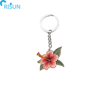 Gantungan Kunci bunga bunga logam kustom gantungan kunci bunga Hibiscus Hawai Glitter merah gantungan kunci kustom Logo Hibiscus
