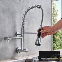 Robinet de cuisine mural moderne de haute qualité, mélangeur eau chaude et froide, rotation à 360°, tirette rétractable en acier inoxydable