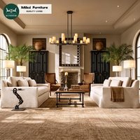 Canapé de salon classique personnalisable avec revêtement en tissu, accoudoirs à rail, mobilier d'intérieur, cadre en bois massif durable pour villa