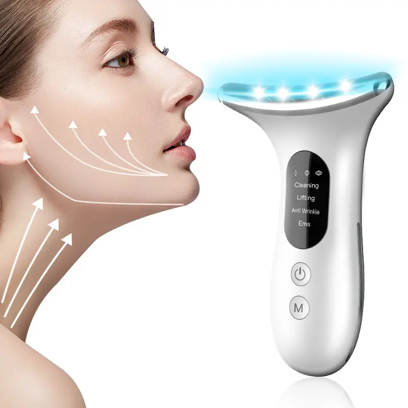 Ems Massageador facial dispositivo de levantamento facial anti-idade 3 cores terapia de luz massageador de levantamento de rosto e pescoço