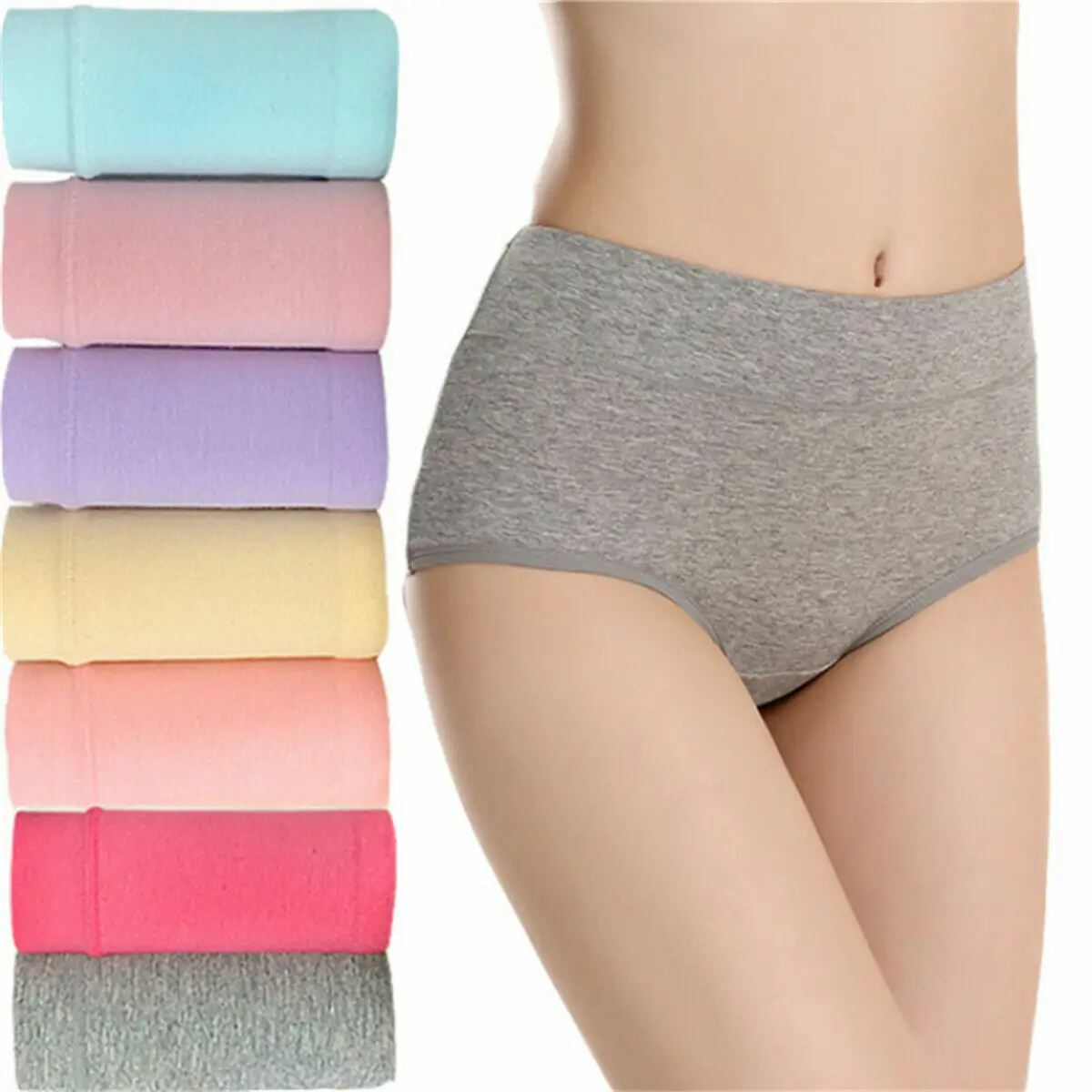Women Solid Underwear High Waist Underpants Soft Breathable Briefs Cotton Knickers Panties