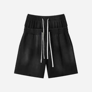 Custom <strong>Men's</strong> Washed Gradient Sweat <strong>Shorts</strong> Double Layer Elastic Waist Cotton Drawstring Side Pocket Breathable Streetwear Casual - Product Image 1
