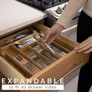 Bamboo Cutlery Organizer Expandable Drawer <b>Storage</b> <b>Box</b> With Compartments For <b>Kitchen</b> Utensil Organization - Product Image 4