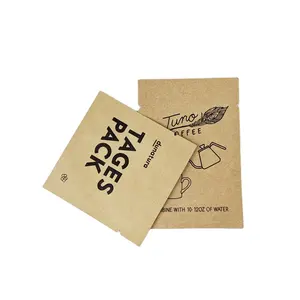 200pcs MOQ Heat Sealing Tea Sample Packet Food Grade Brown Kraft Paper Dry Powder Loose Leaf Tea Flat Sachet Biodegradable Pou