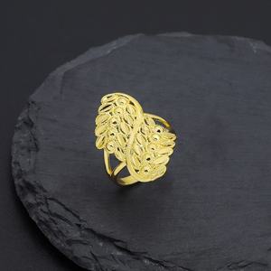 JXX Anillo de Dedo Grande con Flor Vintage, Chapado en Oro, de Latón, Joyería para Mujer, de Moda, para Compromiso, de Cobre, de Dubái - Product Image 3