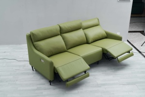 Cómodo Sofá Cama Reclinable de 3 Plazas de Cuero Genuino Moderno con Funciones de Masaje, Extensible y Refrigeración - Product Image 3