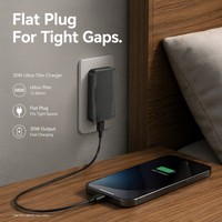 Chargeur rapide pliable 30W GaN USB-C PD3.0 avec protection OTP, adaptateur mural portable écologique pour I15 Plus Pro Max