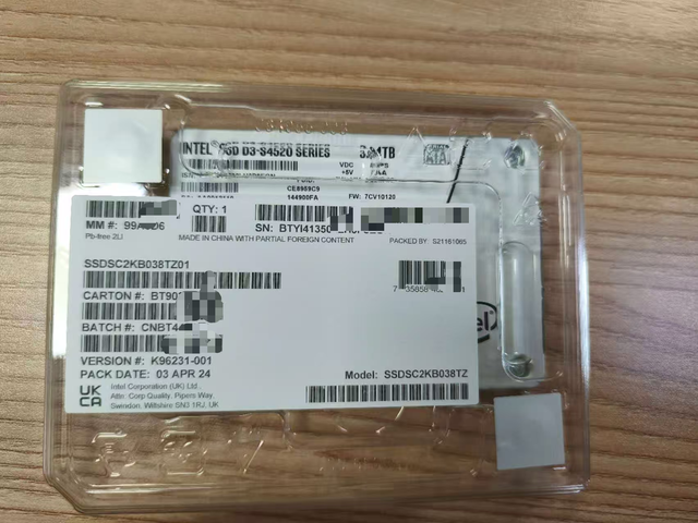 New Original In-t-el D3-S4520 3.84TB 2.5" SATA 6Gb/s Enterprise SSD SSDSC2KB038TZ01 144L 3D TLC 7mm Solid State Drive