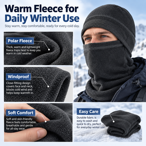Penutup Kepala Polar Fleece Anti Angin untuk Musim Dingin, Masker Wajah Penuh, Pelindung Leher untuk Perjalanan, Pekerjaan Luar Ruangan, Persediaan Grosir Siap Kirim - Product Image 3