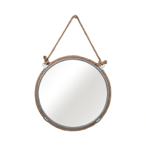 Specchio da parete rotondo con cornice in corda, metallo e vetro, da appendere per decorare camera da letto e bagno - Product Image 2