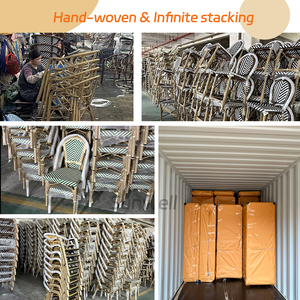 Set perabotan Perancis dapat ditumpuk teras anyaman tahan air aluminium rotan kursi makan Paris taman Bistro kursi - Product Image 4