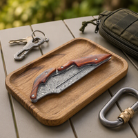 Couteau pliant ambidextre en acier de Damas avec manche en bois, couteau de poche mécanique magique, outil de cuisine pour éplucher, cadeau unique fait main