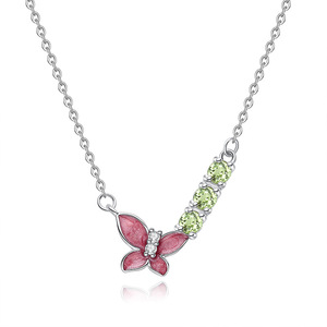 925 Sterling Silver Rhodium Plated Enamel Butterfly <b>Choker</b> Necklace with Pave Set 3mm Natural Stone <b>for</b> <b>Women</b> Holiday Gift - Product Image 1
