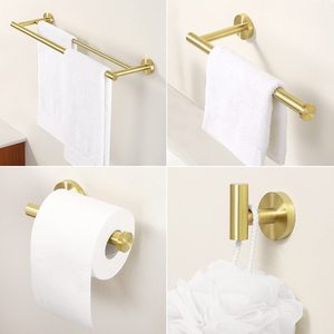 4 pezzi Set di ferramenta da bagno in ottone spazzolato in acciaio inox, doppio asciugamano <span class=keywords><strong>e</strong></span> <span class=keywords><strong>porta</strong></span> <span class=keywords><strong>carta</strong></span> <span class=keywords><strong>igienica</strong></span> con gancio portasciugamani - Product Image 6