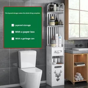 Estante de almacenamiento de esquina de baño multicapa, armario de almacenamiento de artículos diversos de pie para inodoro, estante organizador de PVC con caja de pañuelos - Product Image 4