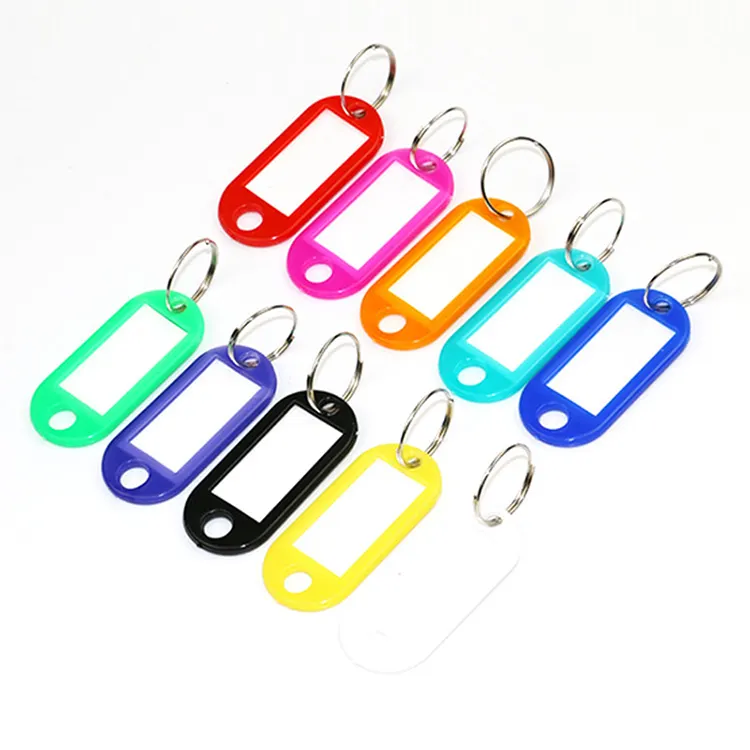 Etiquetas de plástico baratas para llaves, etiqueta de identificación de Color, etiquetas de nombre con anillo
